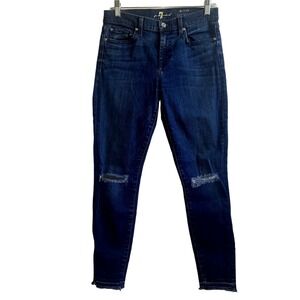 7 For All Mankind Jeans Women 27 The Ankle Skinny Stretch Distressed Raw Hem *